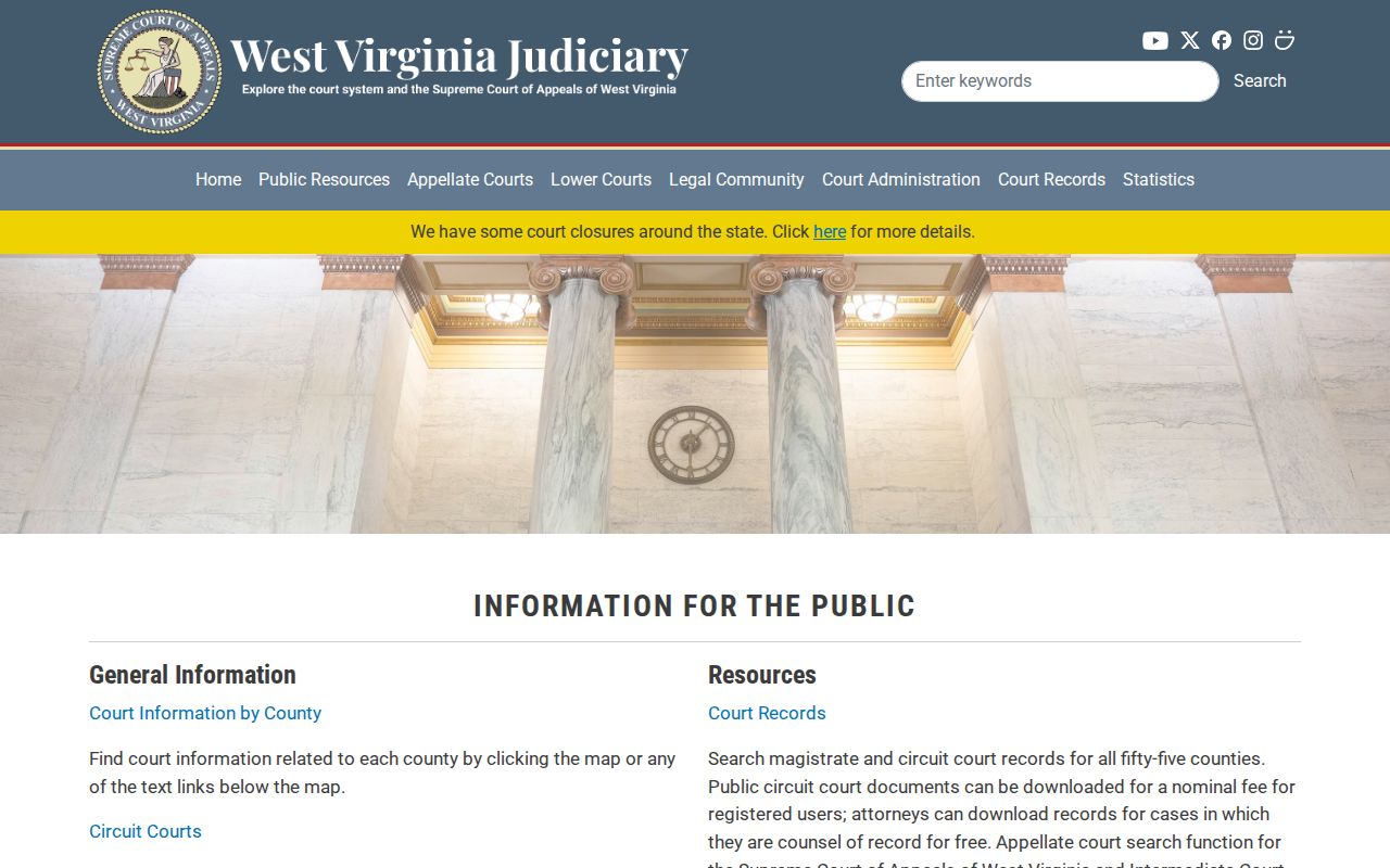 West Virginia Judiciary access page for Fayette County criminal court cases